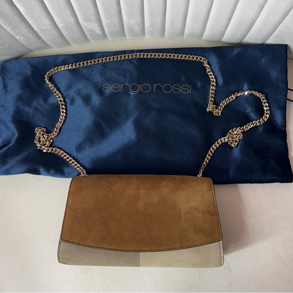 Sergio Rossi Elegant Brown and Cream Crossbody Bag